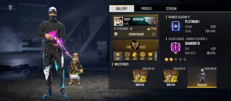 NOBRU's Free Fire ID, stats, K/D ratio and more