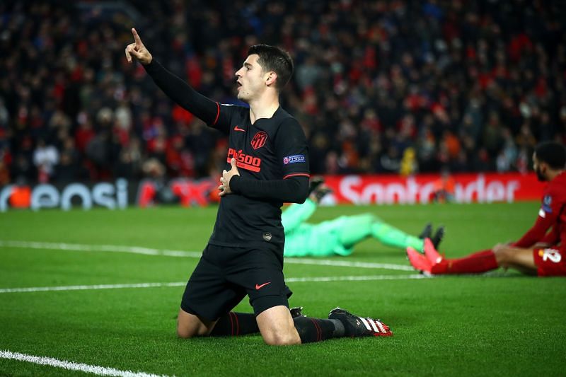 Atletico Madrid striker Alvaro Morata celebrates after scoring a crucial goal in the UCL knockouts
