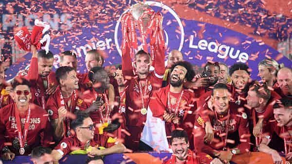 Liverpool celebrate their first EPL title.
