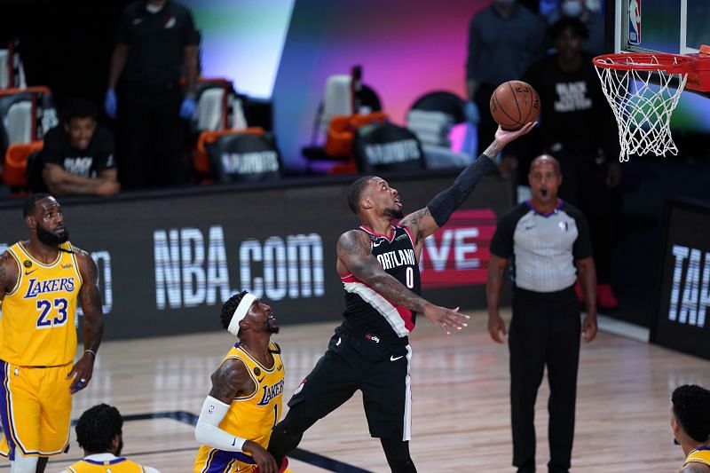 Damian Lillard in action for the Portland Trail Blazers against the LA Lakers