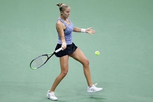 Shelby Rogers during her quarter-final match against Naomi Osaka at the US Open