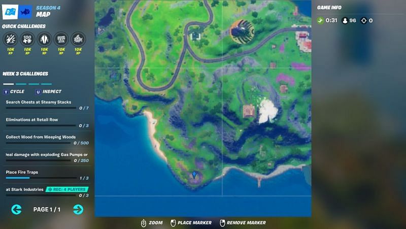 Exact location of the Gnome secret challenge in Fortnite&#039;s in-game map