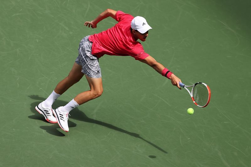 Dominic Thiem returns a serve at 2020 US Open