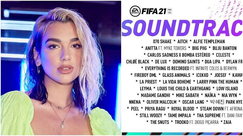 Dua Lipa features on the soundtrack of FIFA 21, alongside Tame Impala and 070 Shake (Image Credits: EA and allure)