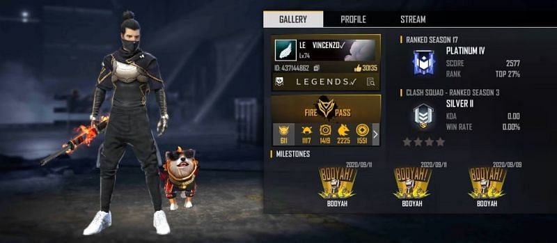 OP Vincenzo's Free Fire ID, stats, K/D ratio and more