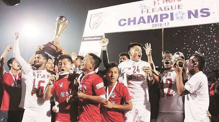 Aizawl FC players celebrate after winning the I-League in classic underdog fashion