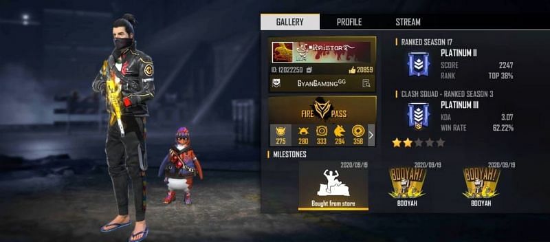 Raistar's Free Fire ID number, stats, K/D ratio, and more
