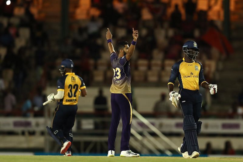 Ali Khan celebrates a wicket against St. Lucia Zouks in CPL 2019