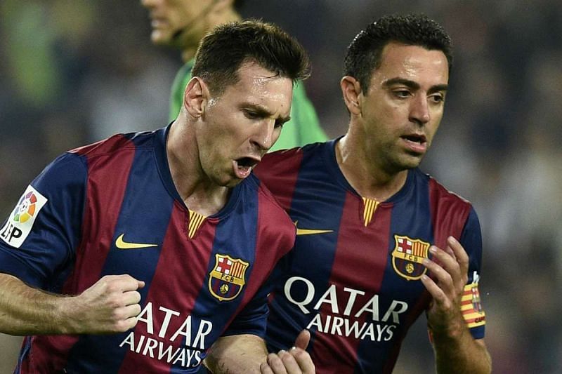 Lionel Messi (left) and Xavi Hernandez (right)