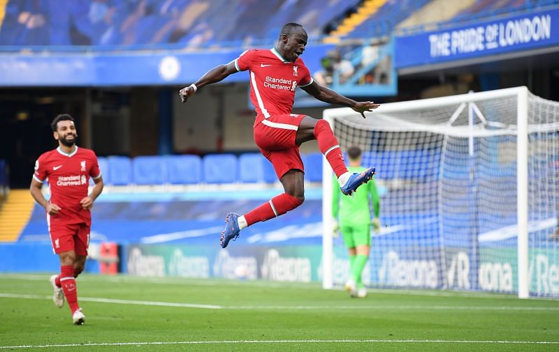 Sadio Mane celebrates after scoring his second goal