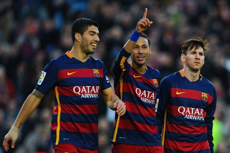 Leo Messi, Luis Suarez and former Barcelona star Neymar