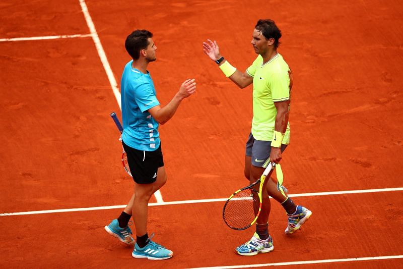 Dominic Thiem (L) and Rafael Nadal