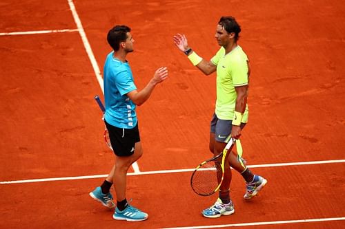 Dominic Thiem (L) and Rafael Nadal