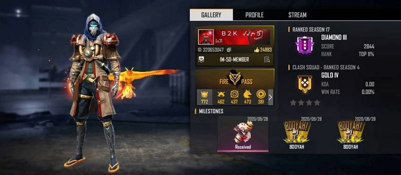 B2K's (Born2Kill) Free Fire ID number, stats, K/D ratio & more