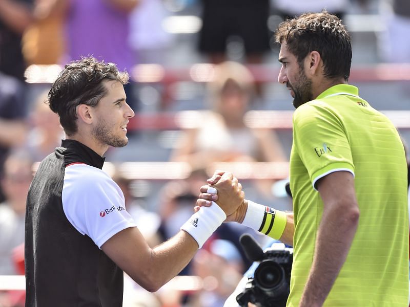 Dominic Thiem (L) and Marin Cilic at the 2019 Rogers Cup