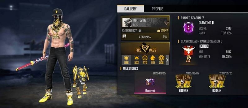 LetDa Hyper&#039;s Free Fire ID, stats, K/D ratio and more