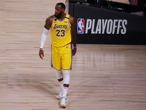 LeBron James in action against the Portland Trail Blazers in Round 1 of NBA Playoffs