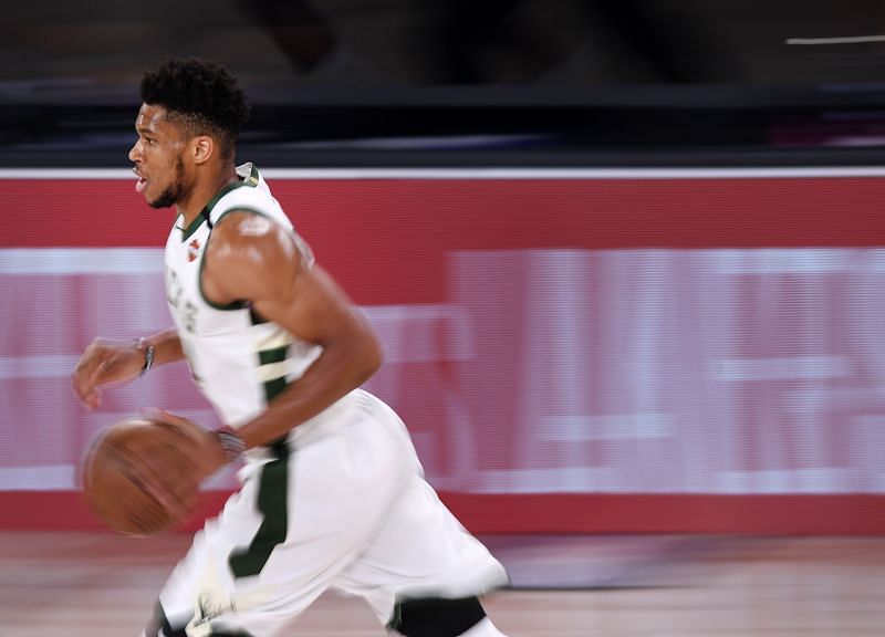 Giannis Antetokounmpo during the Milwaukee Bucks v Miami Heat series