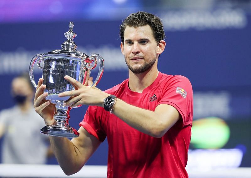 Dominic Thiem poses with the 2020 US Open trophy