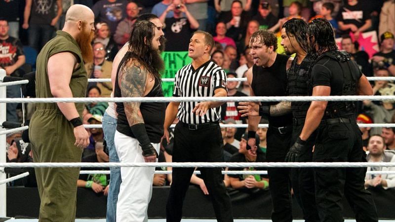 The Wyatt Family facing-off with The Shield
