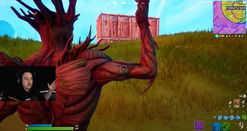 LazarBeam camouflages as a tree while wearing the Groot skin (Image Credits: LazarBeam)
