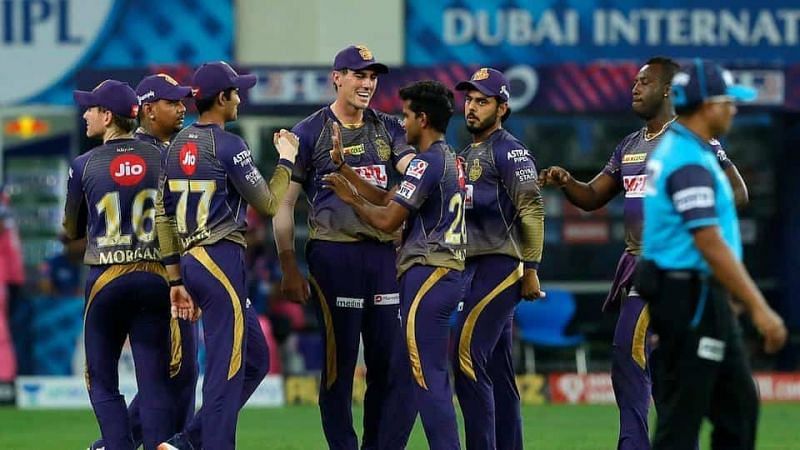 KKR players celebrate the fall of a wicket. (Image Credits: Hindustan Times)