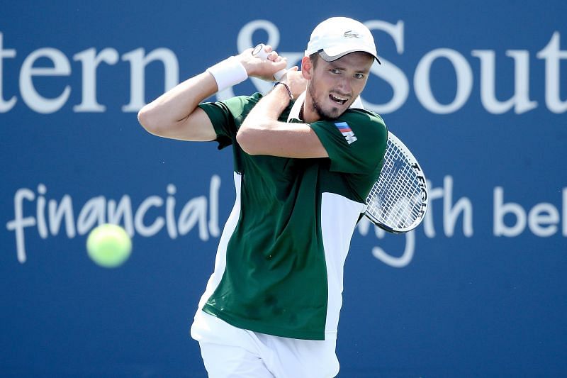 Daniil Medvedev hits a backhand at the 2020 Western &amp; Southern Open