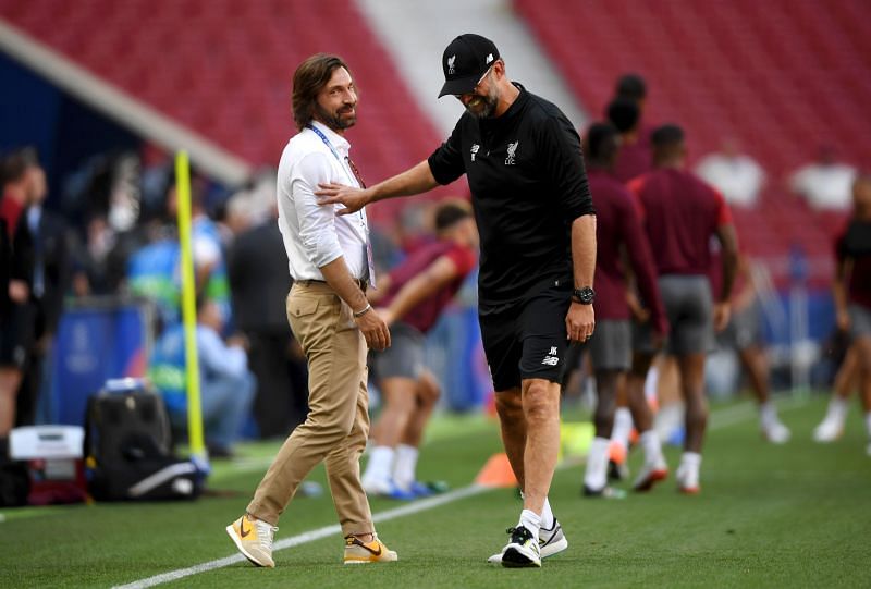 Andrea Pirlo (left), with Jurgen Klopp.