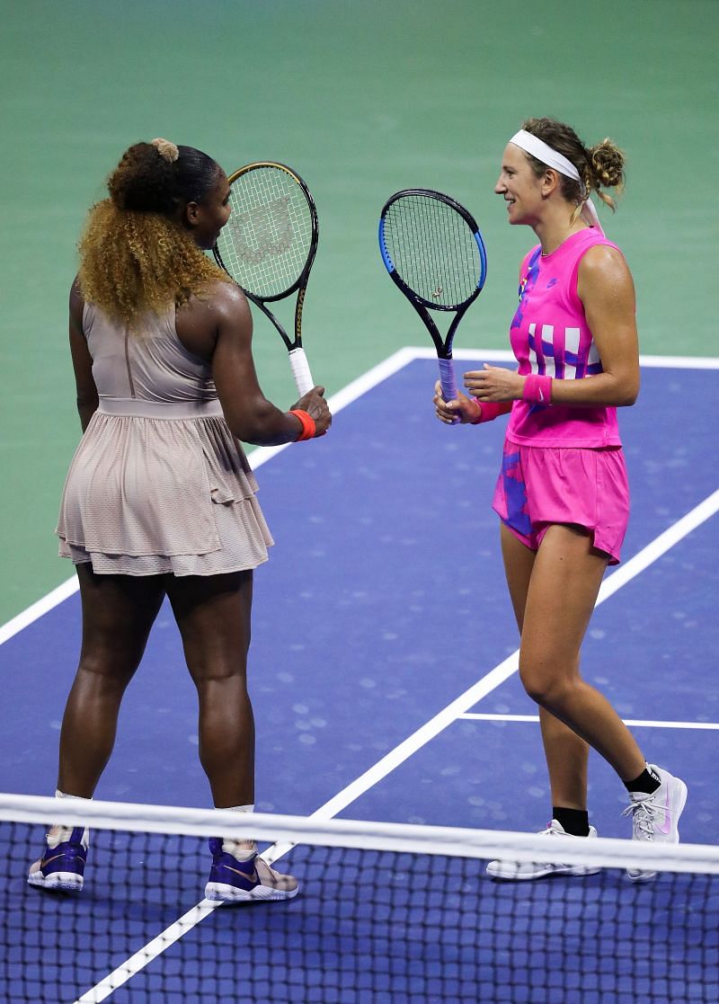 Serena Williams (L) and Victoria Azarenka (R)