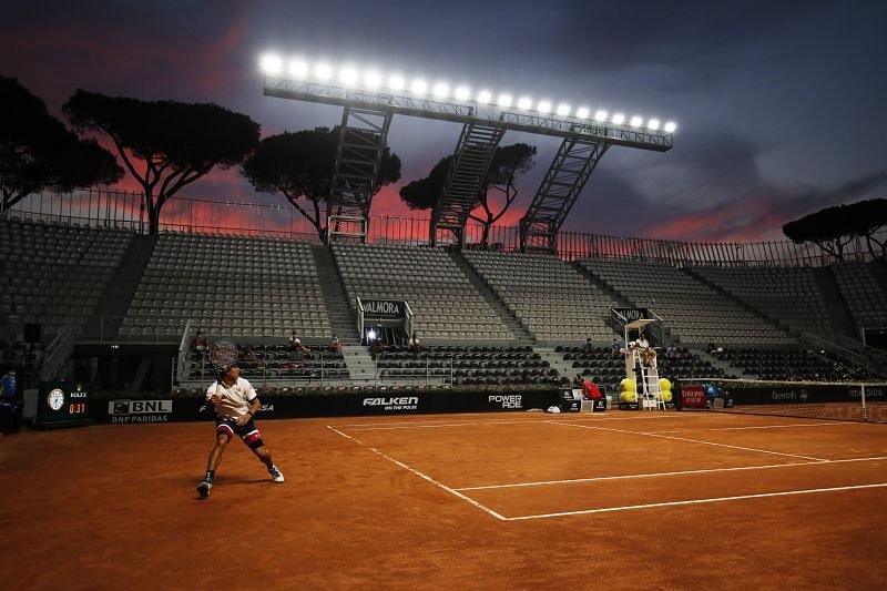 Kei Nishikori in action at the 2020 Rome Masters