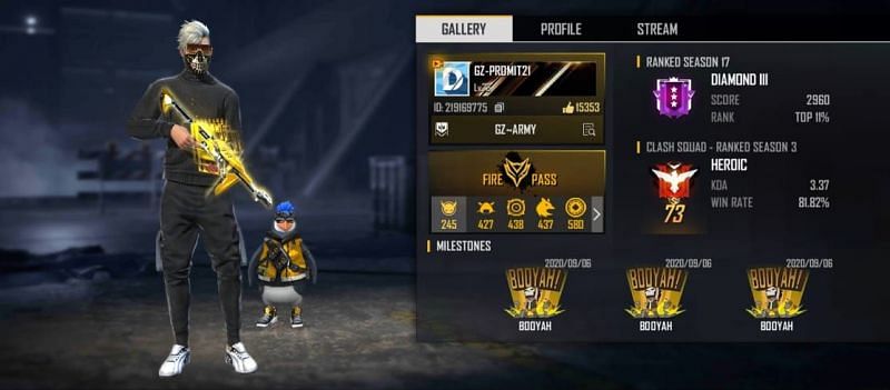 Free Fire Gamer&#039;s Zone&#039;s Free Fire ID, stats, K/D ratio and more
