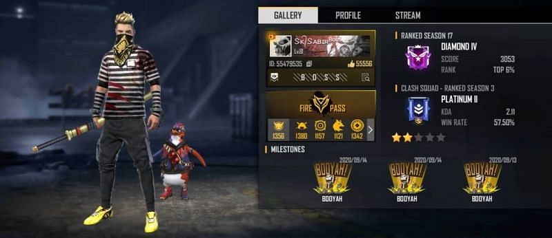 SK Sabir Boss की Free Fire ID, स्टैट्स, K/D रेश्यो और अन्य ...