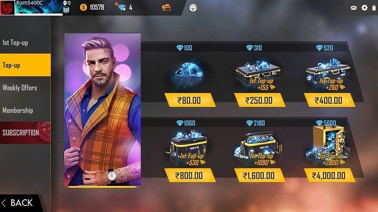 Free Fire shop section