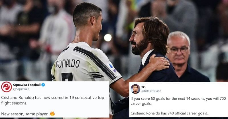Cristiano Ronaldo scored Juventus&#039; third goal in Andrea Pirlo&#039;s first official game