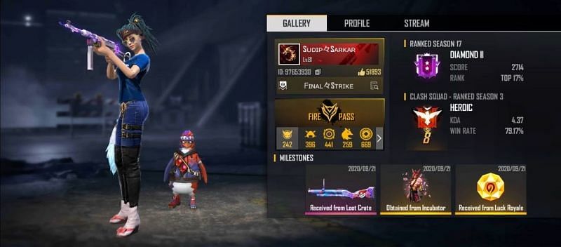 Sudip Sarkar's Free Fire ID number, stats, K/D ratio and more