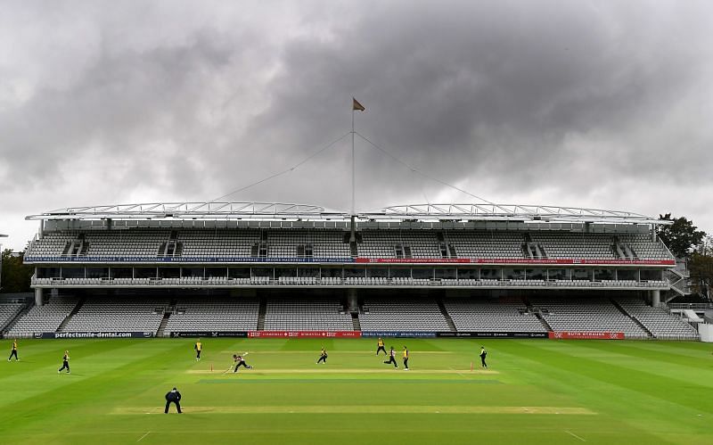 The Lord&#039;s Stadium, England, under typical London clouds