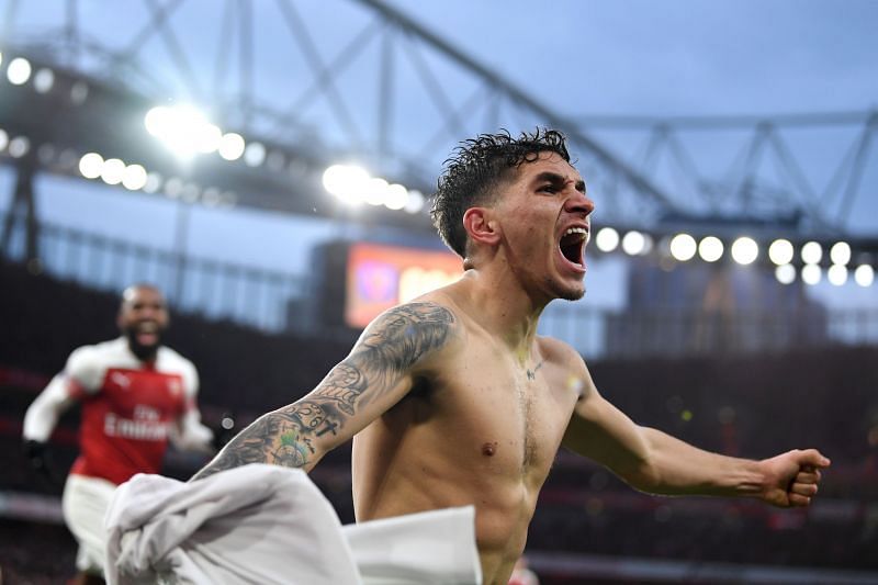 Torreira celebrates after scoring a goal for the Gunners
