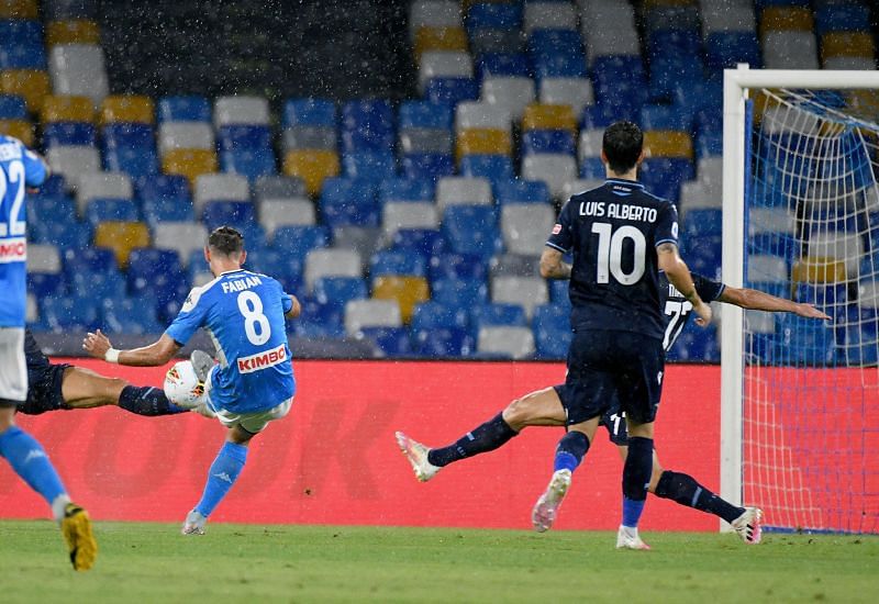 Fabian Ruiz curls a free-kick.