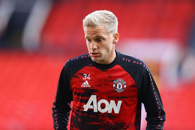 Manchester United&#039;s Donny van de Beek warming up ahead of Crystal Palace game in the Premier League