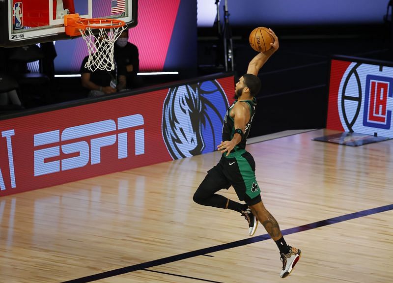 Jayson Tatum of the Boston Celtics in action against the Toronto Raptors in Game 1
