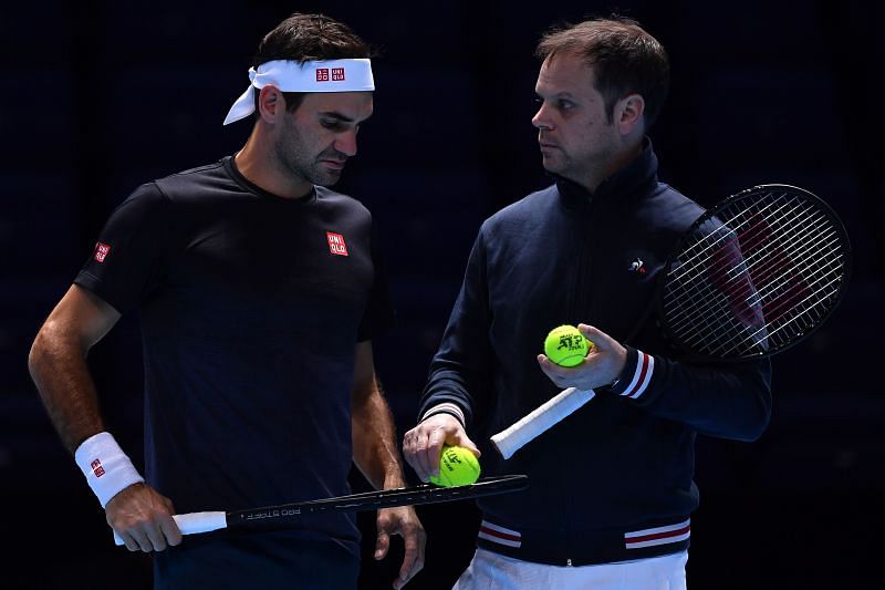 Roger Federer and Severin Luthi at 2019 ATP Nitto Finals