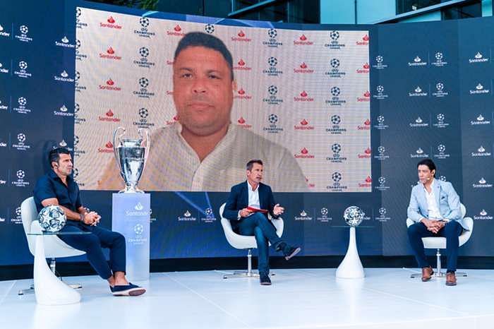 Brazilian Ronaldo addressing the media in Lisbon via video link.