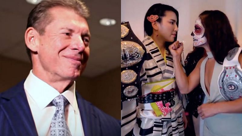 Vince McMahon, Hikaru Shida, and Thunder Rosa.