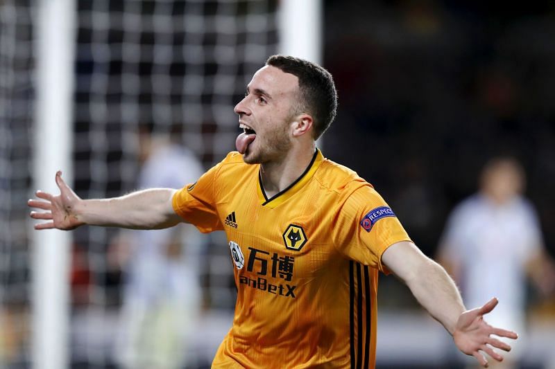 Wolves star Jota celebrates after scoring in the UEFA Europa League