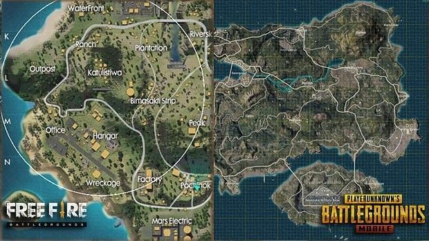 Maps in PUBG Mobile and Free Fire (Image Credits: Technology World - blogger)