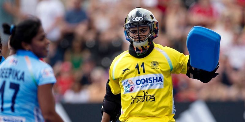 Savita Punia in action for the Indian Women&#039;s Hockey Team