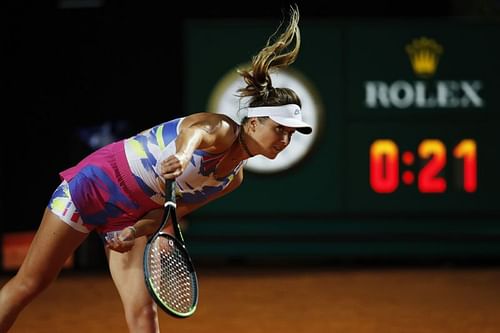 Elina Svitolina serves in her round two match against Anastasia Pavlyuchenkova of Russia at the Italian Open earlier this week