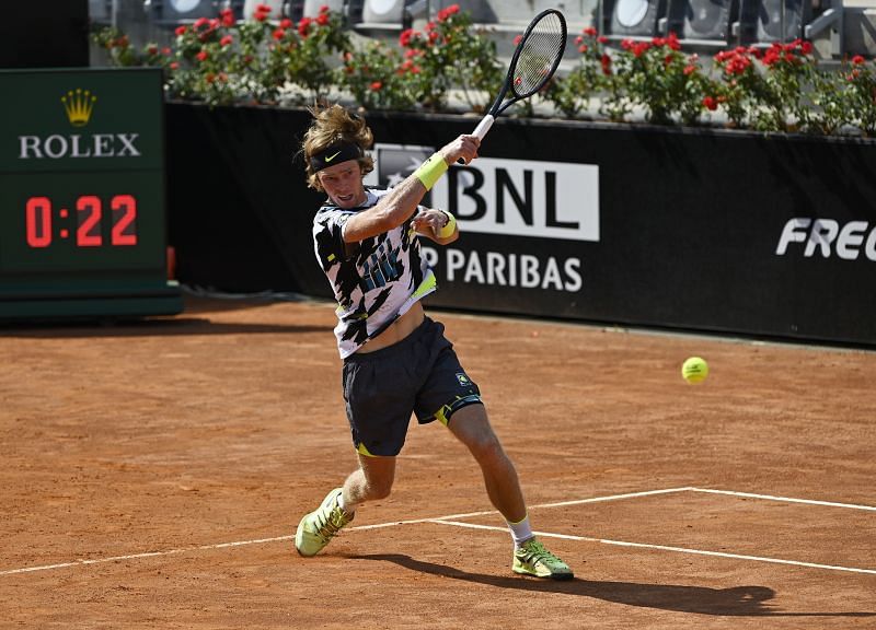 Andrey Rublev hits a forehand