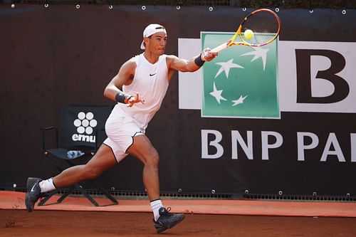 Rafael Nadal practcing at the Internazionali BNL D'Italia 2020.