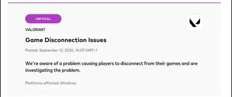 Riot is aware of the issue (Screengrab from Valorant official page)